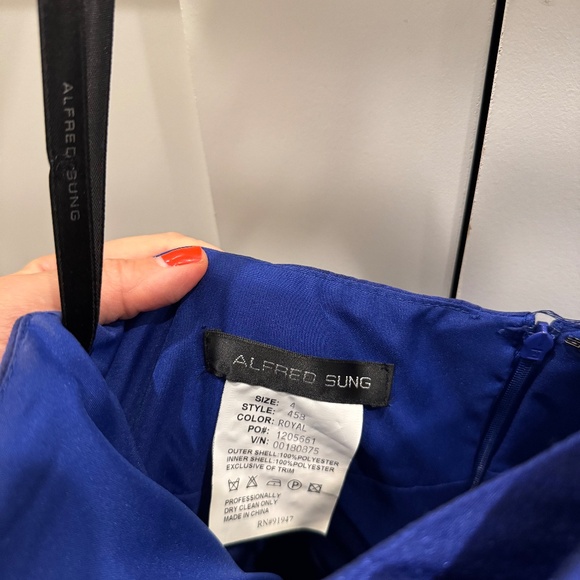 Alfred Sung, Blue, Size 4, One shoulder cocktail dress - Picture 3 of 3